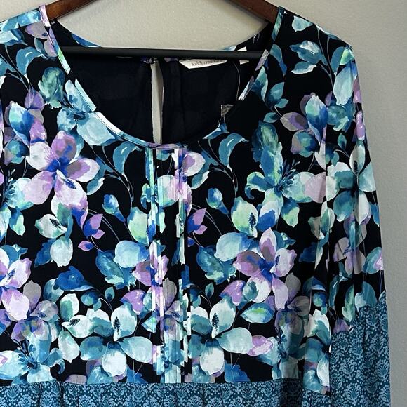 Women's Soft Surroundings Dress Midnight Bloom Floral Crinkle Gauze Size XL - Picture 2 of 9